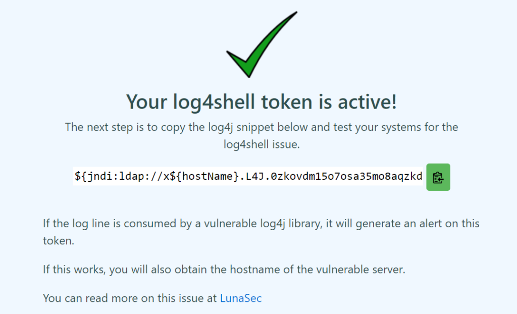 Log4Shell Token ist aktiv